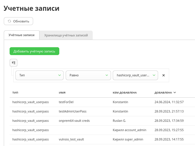 Учетная запись hashicorp_vault_userpass